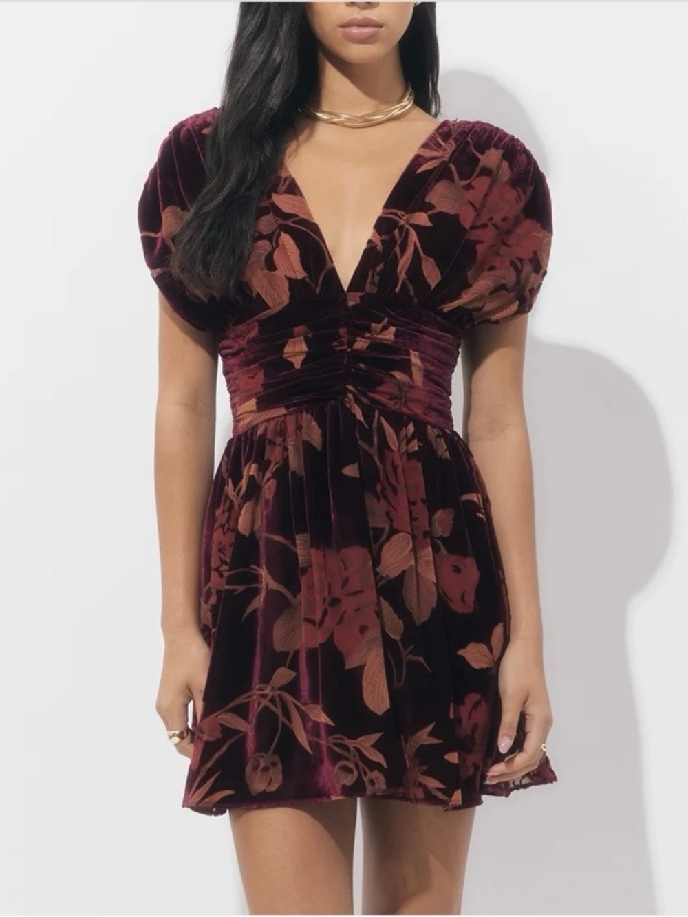 Adelyn Rae Myla Rutched Velvet Burnout Mini Dress. Sz S. NWT